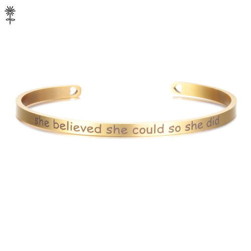 4mm Laser Engraved Cuff Bracelet with Uplifting Quotes