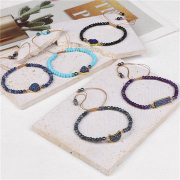 Natural Stone Woven Bracelet Mixed Shape Beads Bracelet Quartz Adjustable Rope Bracelets For Men Women Charm Fashion Jewelry