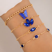 Elegant Blue Butterfly Four-Layer Bracelet with Diamond Detailing