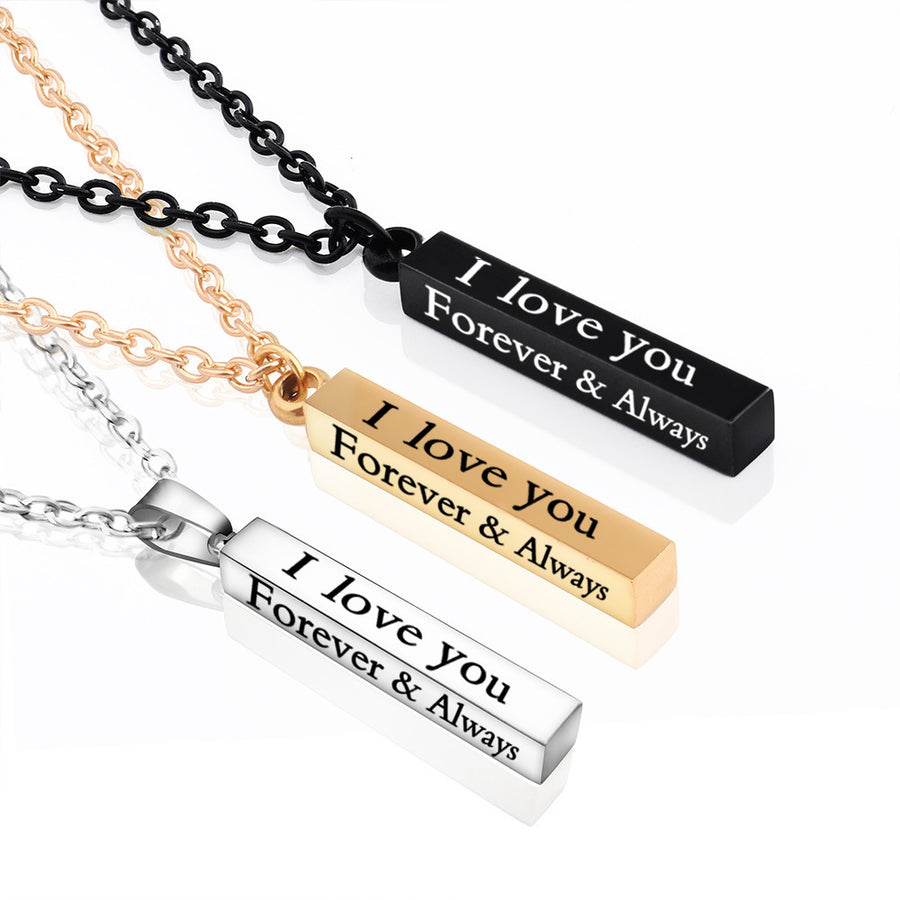 Long Stainless Steel I LOVE YOU Wishing Column Pendant Necklace