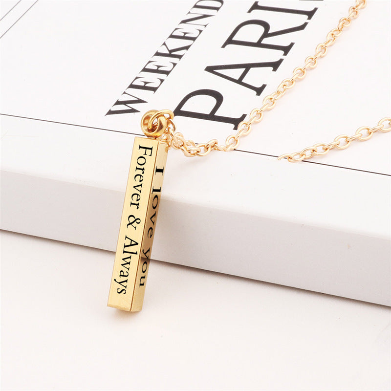 Long Stainless Steel I LOVE YOU Wishing Column Pendant Necklace