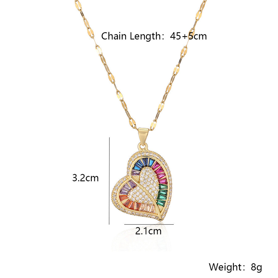 Women's Fashion Copper Plated Real Gold Heart-shaped Zircon Pendant Necklace