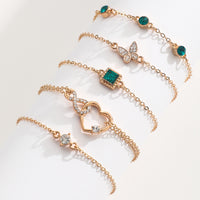 Bohemian Green Crystal Bracelet Set – 5 Unique Pieces for Women