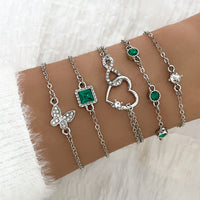 Bohemian Green Crystal Bracelet Set – 5 Unique Pieces for Women