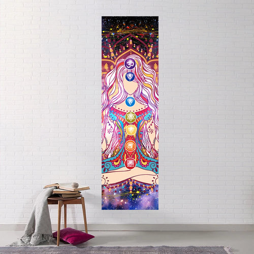 Indian Buddha Statue Meditation 7 Chakra Tapestry Wall Hanging Mandala