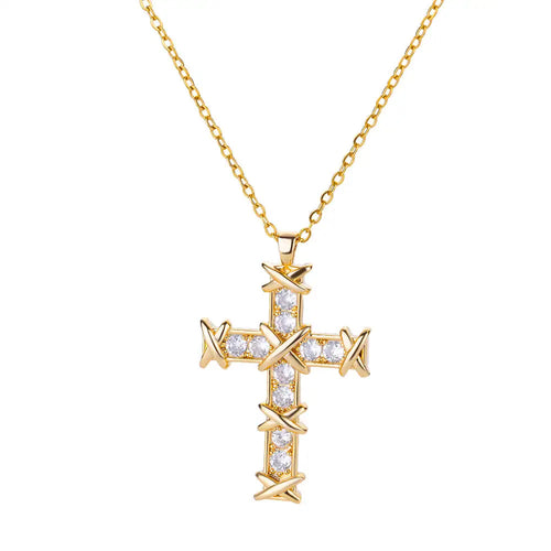 Stainless Steel Tree of Life Cross Necklaces for Women Gold Color