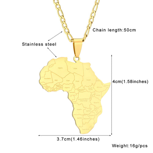 African Map Country Name Pendant Necklace for Women and Men