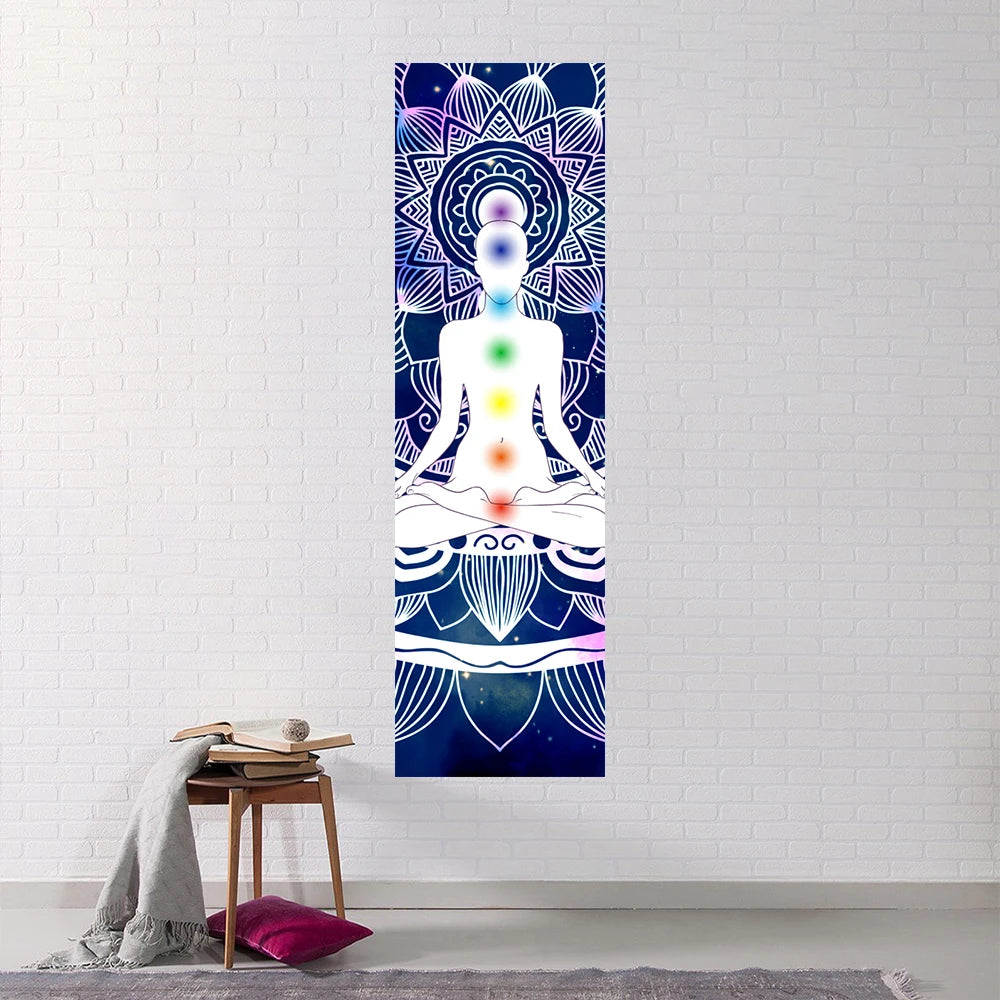 Indian Buddha Statue Meditation 7 Chakra Tapestry Wall Hanging Mandala