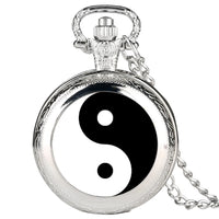 Black and White Tai Chi Yin Yang Quartz Pocket Watch with Snap Button Closure