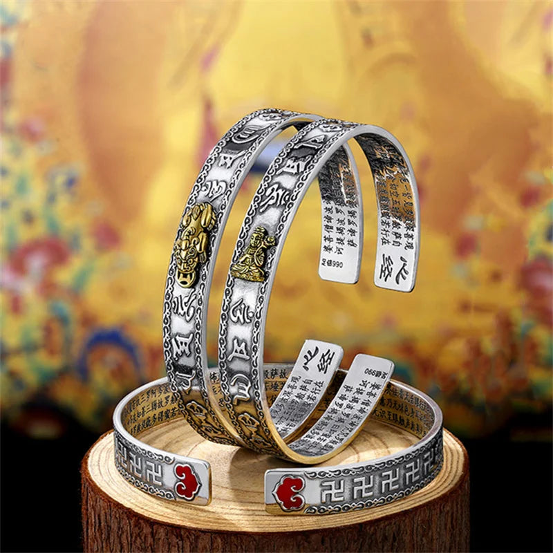 Six-Character Mantra Bangle Opening For Men Jewelry Retro Pixiu Buddha