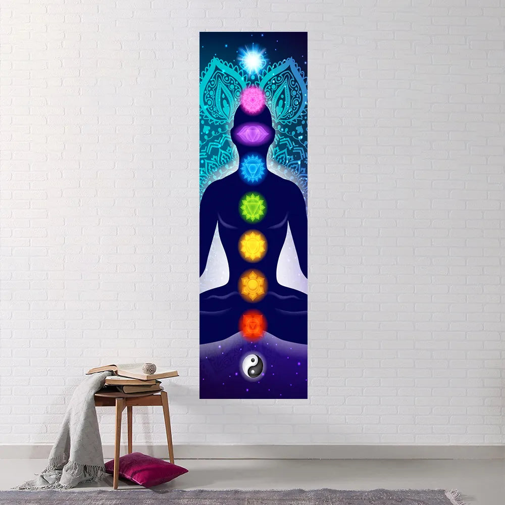 Indian Buddha Statue Meditation 7 Chakra Tapestry Wall Hanging Mandala