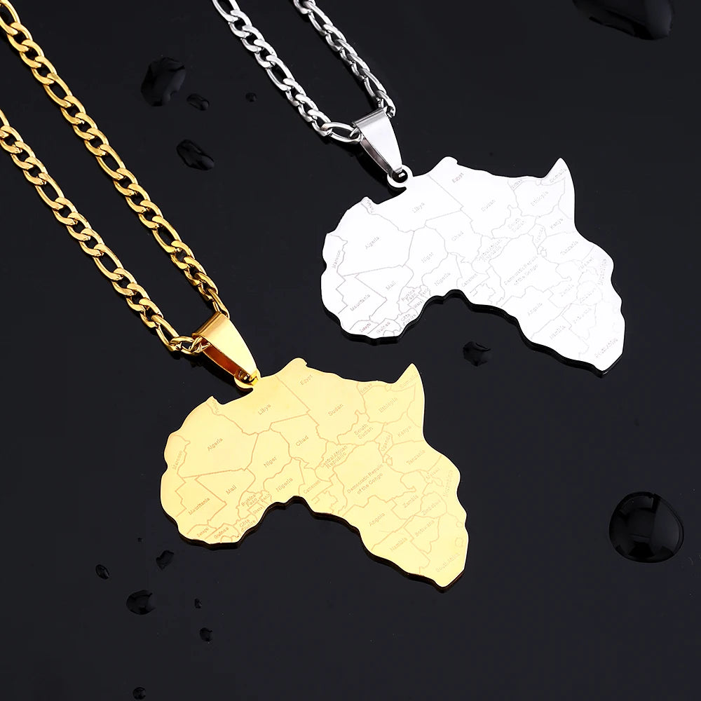 African Map Country Name Pendant Necklace for Women and Men