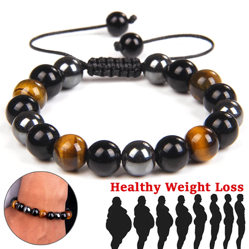 Natural Black Obsidian Hematite Tiger Eye Beads Bracelets Men