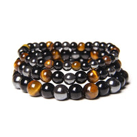 Natural Black Obsidian Hematite Tiger Eye Beads Bracelets Men