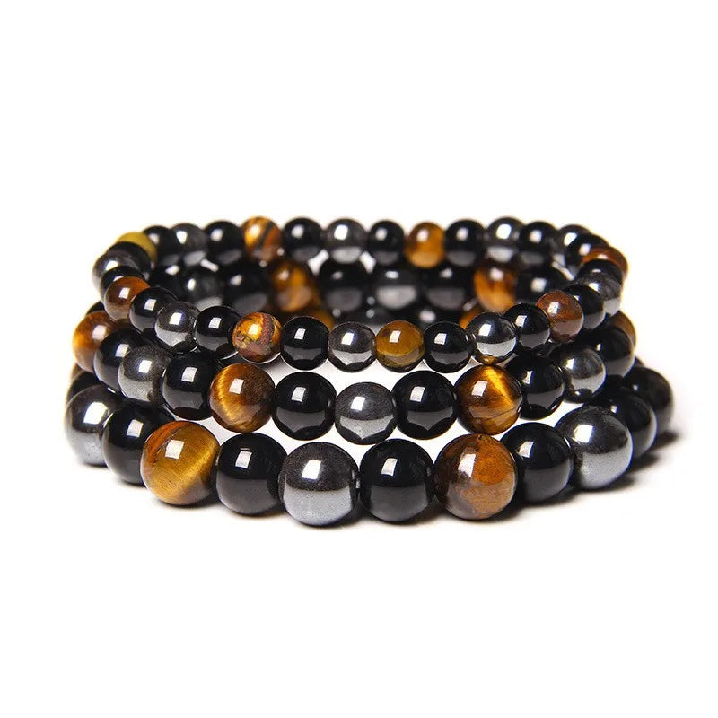 Natural Black Obsidian Hematite Tiger Eye Beads Bracelets Men