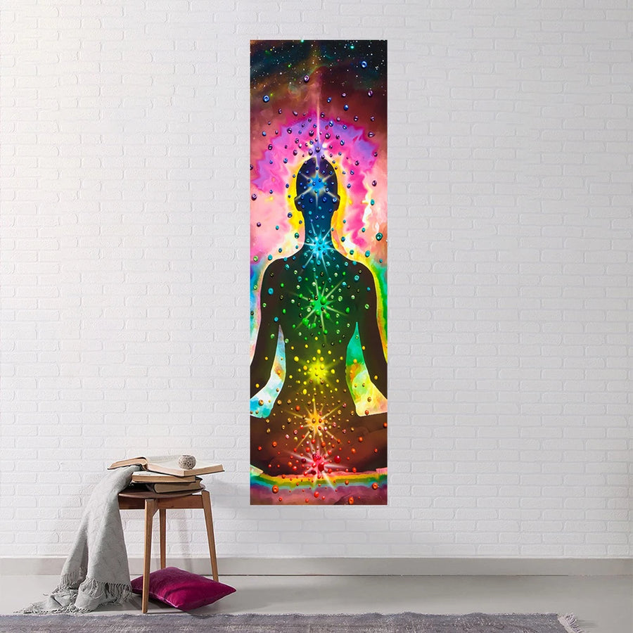 Indian Buddha Statue Meditation 7 Chakra Tapestry Wall Hanging Mandala