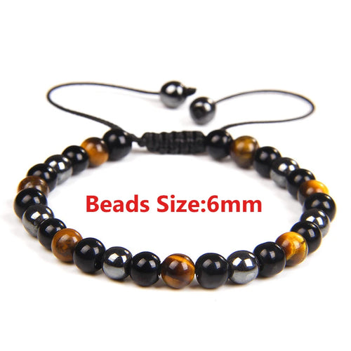 Natural Black Obsidian Hematite Tiger Eye Beads Bracelets Men