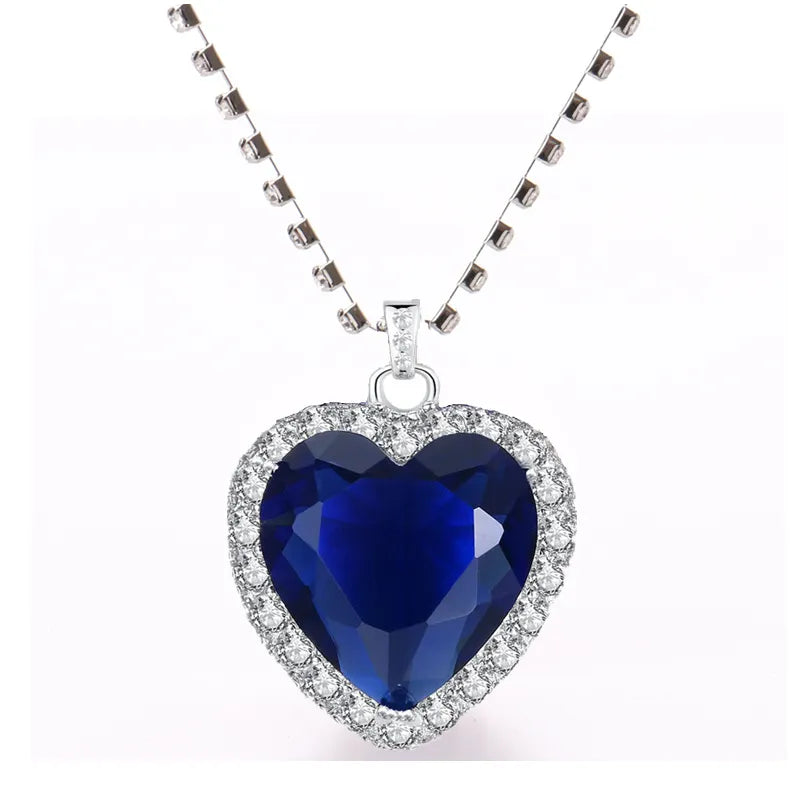 Titanic Heart of Ocean Blue Heart Love Forever Pendant Necklace with Earrings