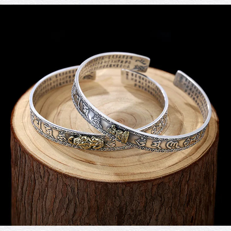 Six-Character Mantra Bangle Opening For Men Jewelry Retro Pixiu Buddha