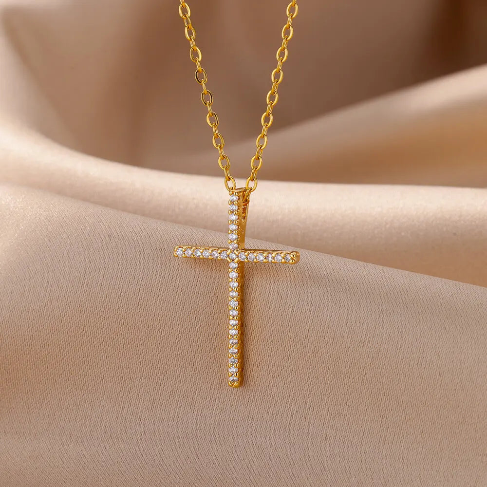 Stainless Steel Tree of Life Cross Necklaces for Women Gold Color