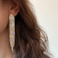 LATS New Classic Shiny Crystal Earrings Exaggerated Long Tassel Rhinestone Drop Earring for Women