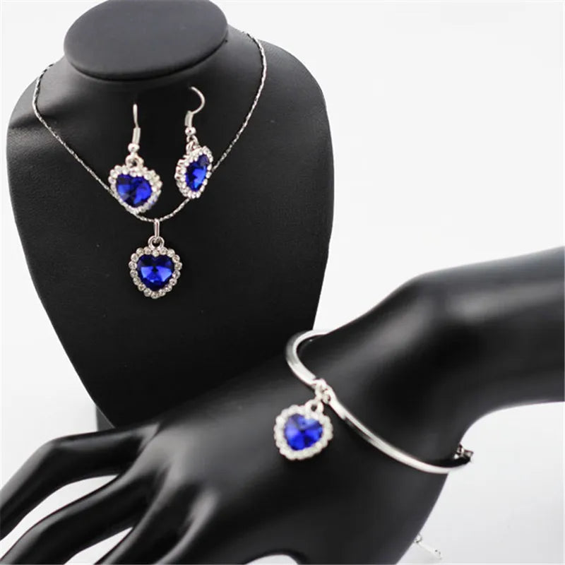 Timeless Titanic Heart: Austrian Crystal Necklace, Earrings, Bracelet, and Ring Set