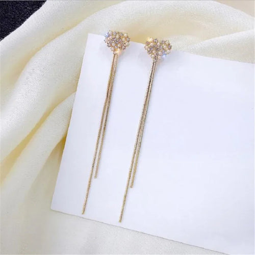 LATS New Classic Shiny Crystal Earrings Exaggerated Long Tassel Rhinestone Drop Earring for Women