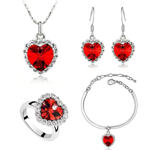 Timeless Titanic Heart: Austrian Crystal Necklace, Earrings, Bracelet, and Ring Set