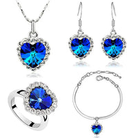 Timeless Titanic Heart: Austrian Crystal Necklace, Earrings, Bracelet, and Ring Set