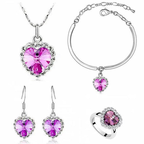 Timeless Titanic Heart: Austrian Crystal Necklace, Earrings, Bracelet, and Ring Set