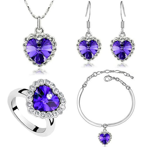 Timeless Titanic Heart: Austrian Crystal Necklace, Earrings, Bracelet, and Ring Set