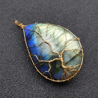 Handmade Tree of Life Pendant Necklace Natural Irregular Labradorite