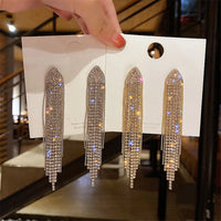 LATS New Classic Shiny Crystal Earrings Exaggerated Long Tassel Rhinestone Drop Earring for Women