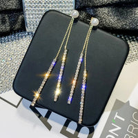 LATS New Classic Shiny Crystal Earrings Exaggerated Long Tassel Rhinestone Drop Earring for Women