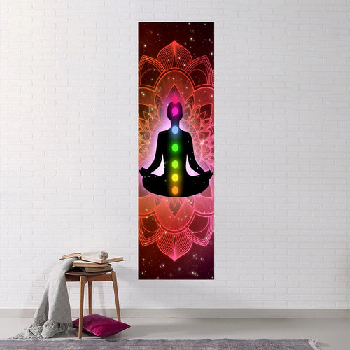 Indian Buddha Statue Meditation 7 Chakra Tapestry Wall Hanging Mandala