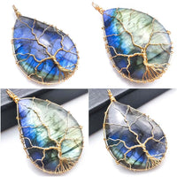 Handmade Tree of Life Pendant Necklace Natural Irregular Labradorite