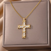 Stainless Steel Tree of Life Cross Necklaces for Women Gold Color