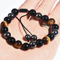 Natural Black Obsidian Hematite Tiger Eye Beads Bracelets Men