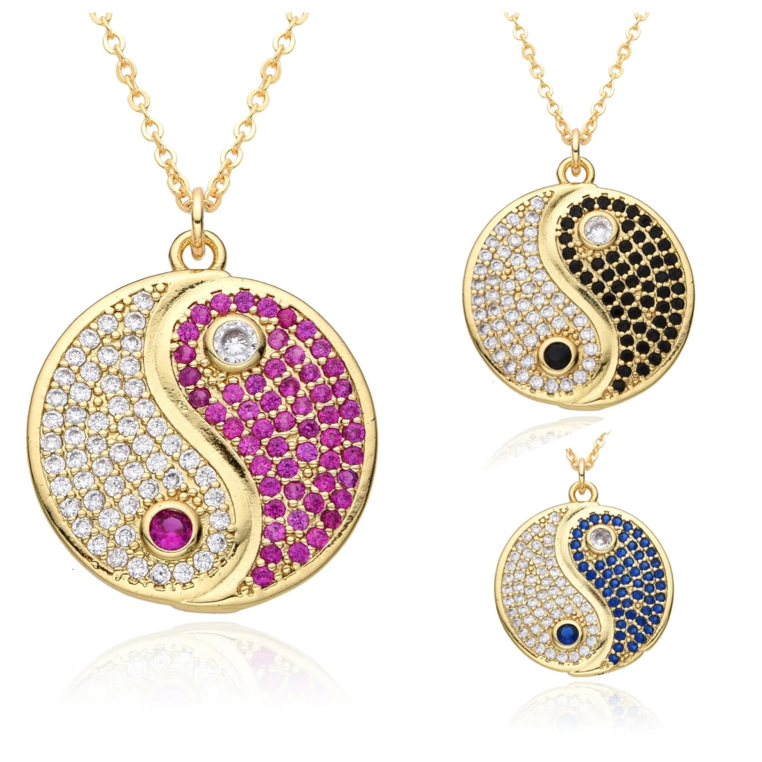 Elegant Yin Yang and Eight Trigrams Zircon Charm Necklace