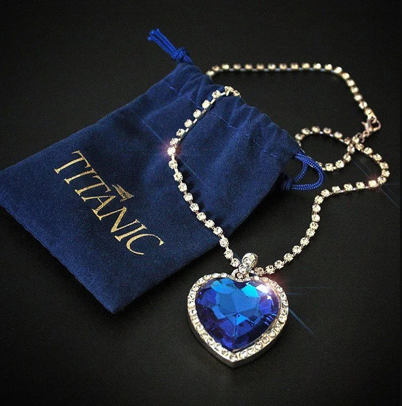 Titanic Heart of Ocean Blue Heart Love Forever Pendant Necklace with Earrings