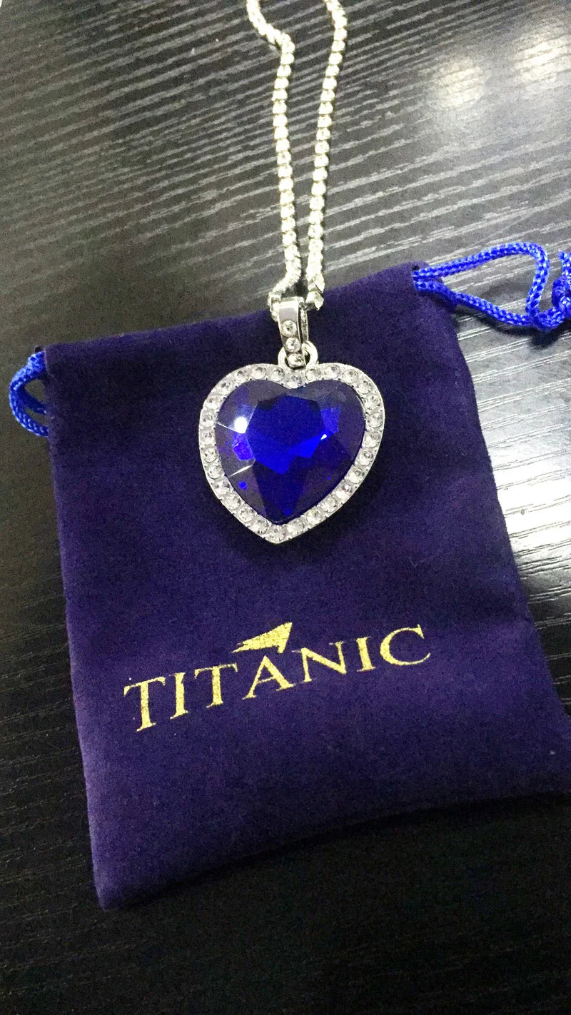 Titanic Heart of Ocean Blue Heart Love Forever Pendant Necklace with Earrings