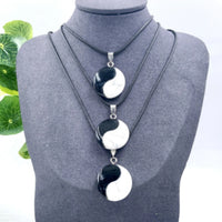 Tai Chi Yin Yang Pendant Natural Stone Black Agates White Turquoises