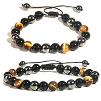 Natural Black Obsidian Hematite Tiger Eye Beads Bracelets Men