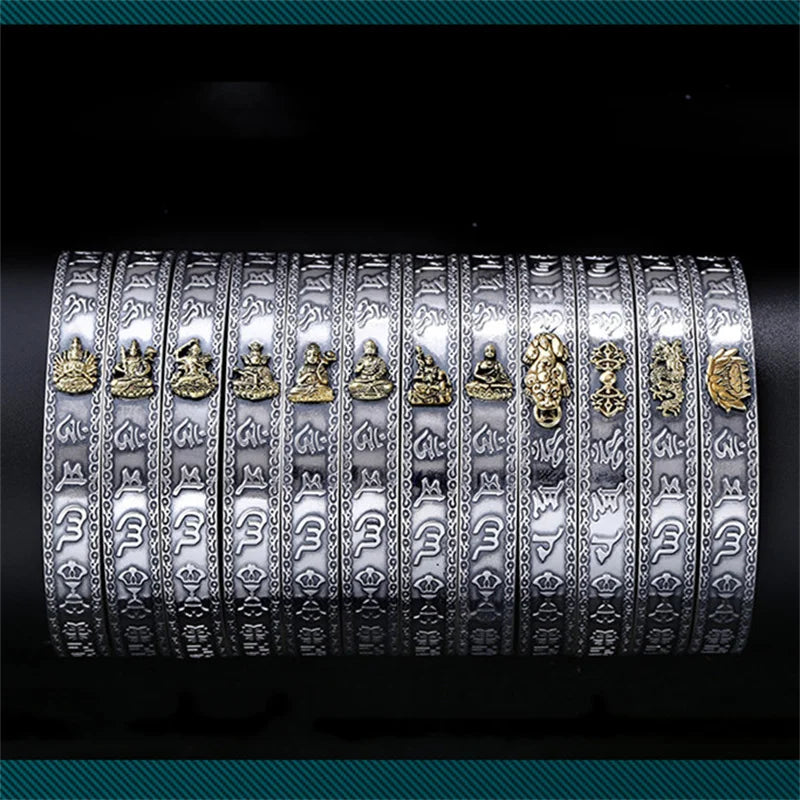 Six-Character Mantra Bangle Opening For Men Jewelry Retro Pixiu Buddha