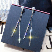 LATS New Classic Shiny Crystal Earrings Exaggerated Long Tassel Rhinestone Drop Earring for Women