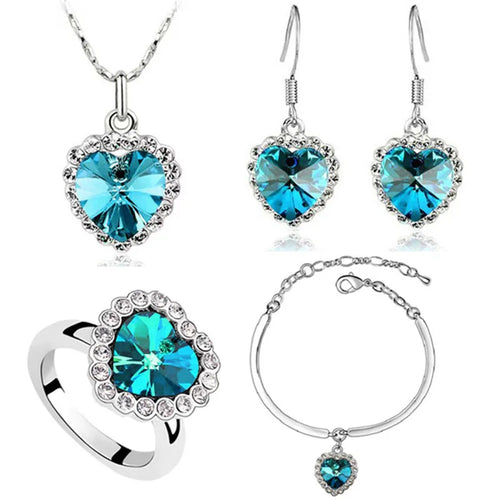 Timeless Titanic Heart: Austrian Crystal Necklace, Earrings, Bracelet, and Ring Set