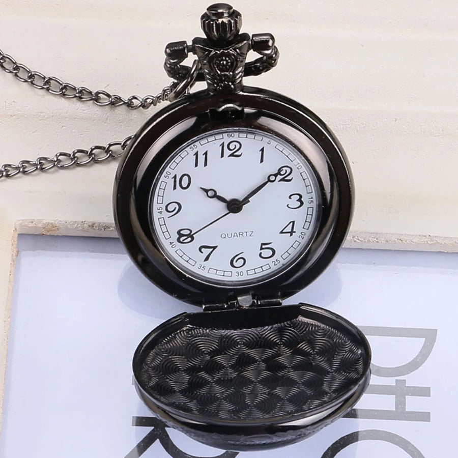 Black and White Tai Chi Yin Yang Quartz Pocket Watch with Snap Button Closure