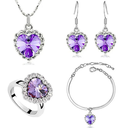 Timeless Titanic Heart: Austrian Crystal Necklace, Earrings, Bracelet, and Ring Set