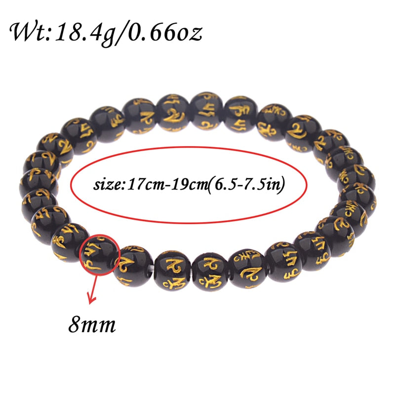 Women's Retro Tibetan Black Beads Carve Mantra Om Mani Amulet Bracelet