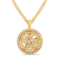 European Hip Hop Street Dollar Turntable Necklace Rap HIPHOP Rotatable Dollar Pendant More And More Earned